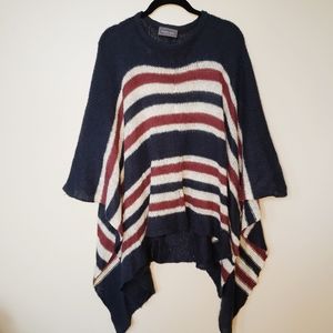Anthropologie Wooden Ships Blue, Red & White Stripe Wool/Mohair Blend Poncho